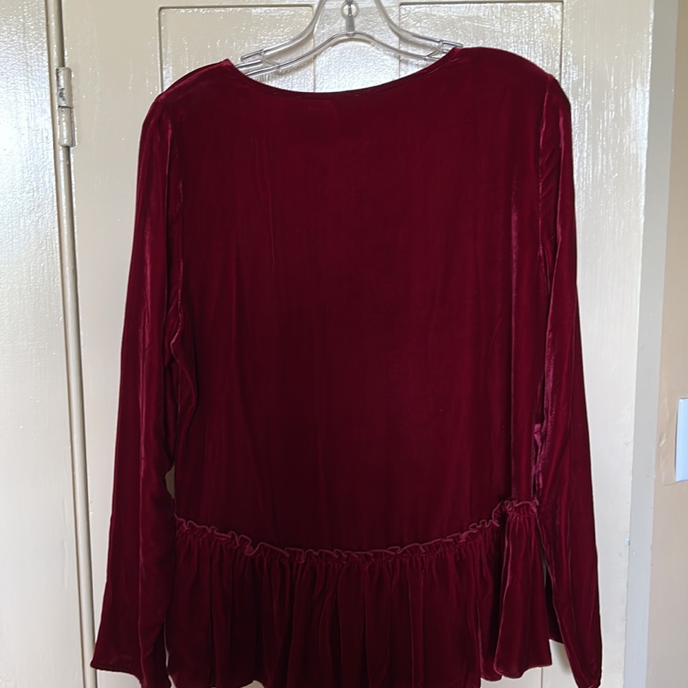 Ruby Colored Velvet Blouse With Large Ruffle At H… - image 4